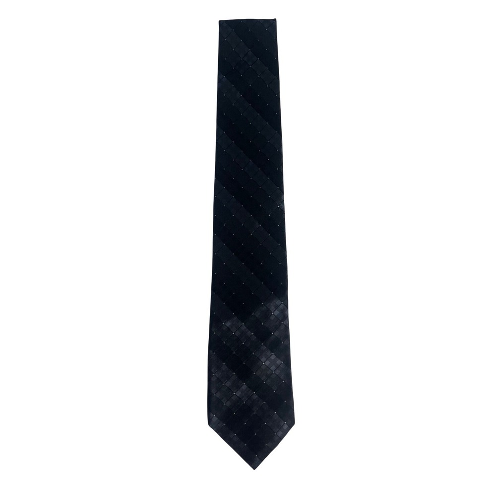 Murano Mens Black Checkered Hand Tailored Silk Blend Necktie Made in USA